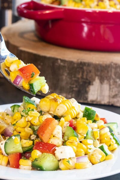 Summer Corn Salad Recipe with Cucumber, Peppers and Feta