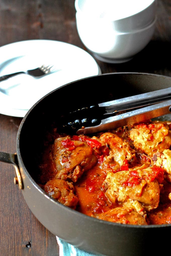 Tender Braised Chicken in a Tomato Sauce with Wine and Mustard