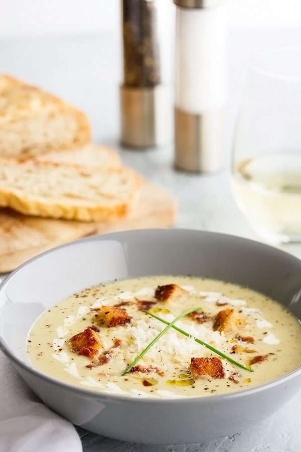 Broccoli and Cauliflower Soup with Homemade Croutons ~ Cheesy and Creamy without the Cream