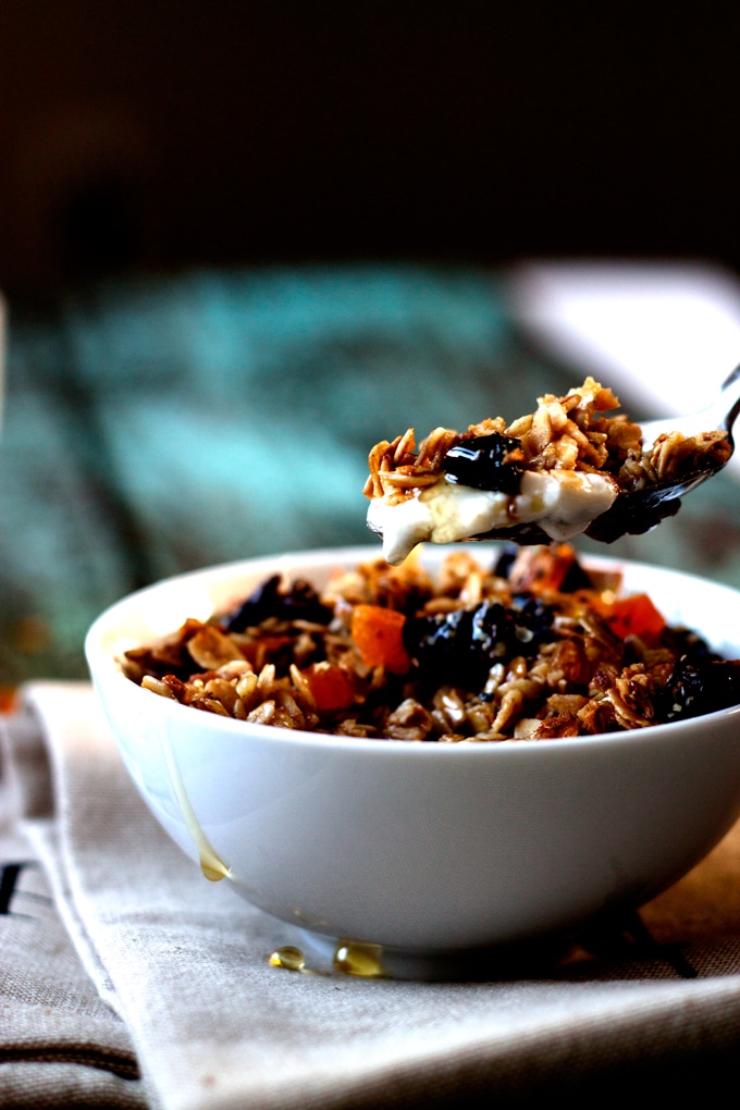 Clean and Healthy Maple Granola with Dried Fruit, Chia and Hemp Seeds