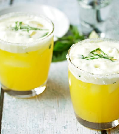 Passion Fruit Margarita on the Rocks with Lime & Basil