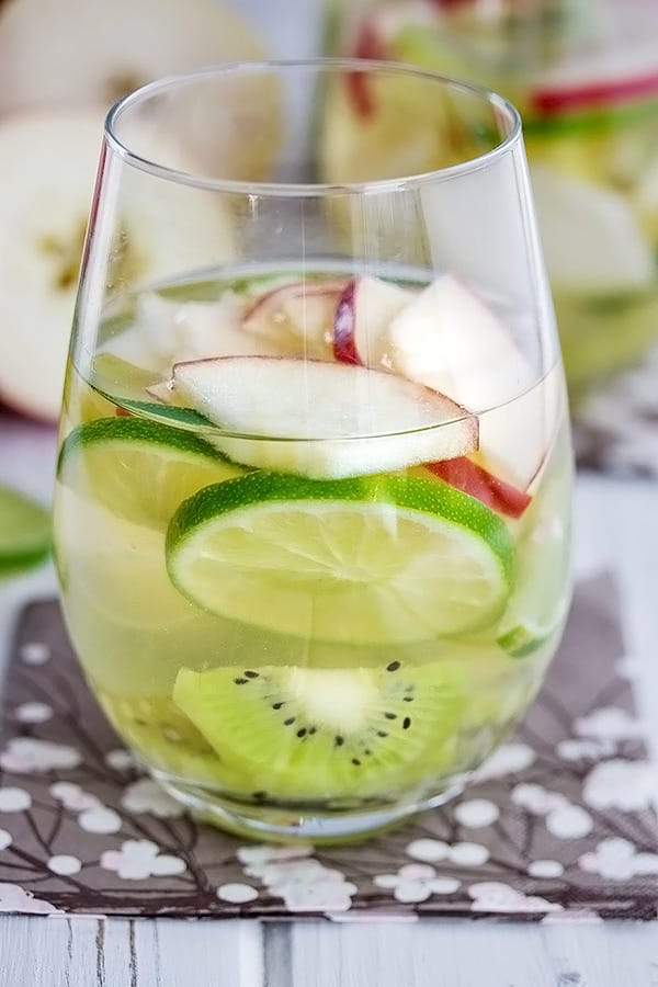 close up shot of the green apple sangria