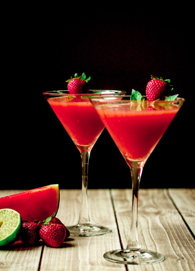 Strawberry Watermelon & Basil Martini with Vanilla Vodka