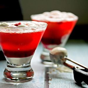 Raspberry Vodka & Champagne Float with Vanilla Bean Coconut Ice Cream