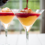 Peach Bellini with Red Wine & Homemade Raspberry Liqueur