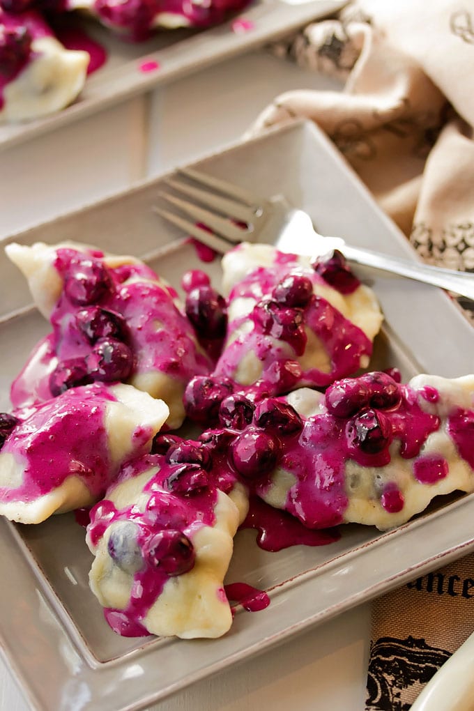 Homemade Blueberry Perogies with Blueberry Sour Cream Sauce