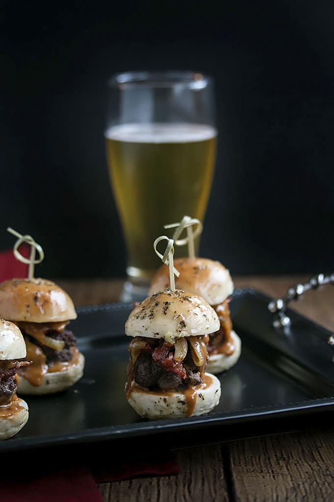 Whiskey Beef Sliders with Caramelized Onions, Bacon & Homemade Buns