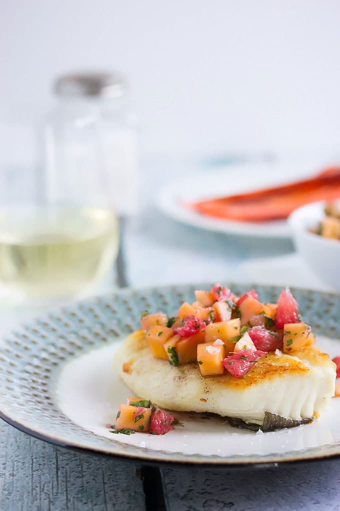 Perfectly Panfried Halibut with Grapefruit & Mango Salsa