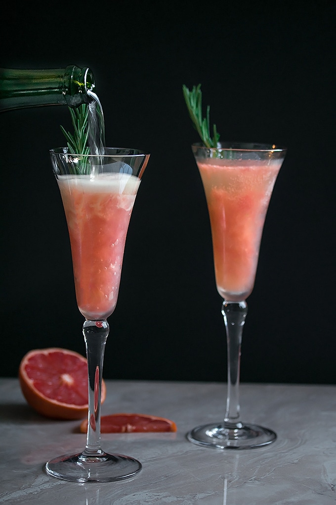 Grapefruit Mimosa with Rosemary Infused Simple Syrup