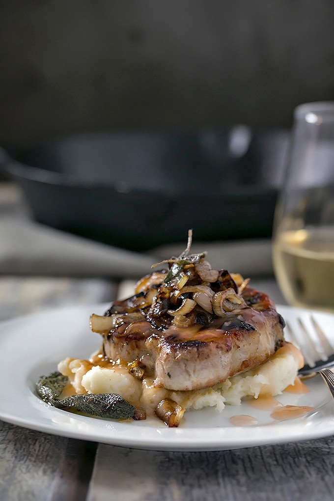Sage and Rosemary Pork Chops with Peach Cider Sauce Cooks With Cocktails