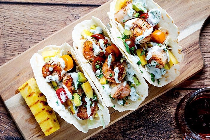 Grilled Shrimp Tacos with Pineapple Avocado Salsa