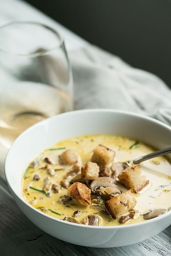 Homemade Mushroom Soup with Easy Truffled Sourdough Croutons