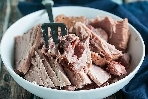 a bowl of boiled ham ready to serve