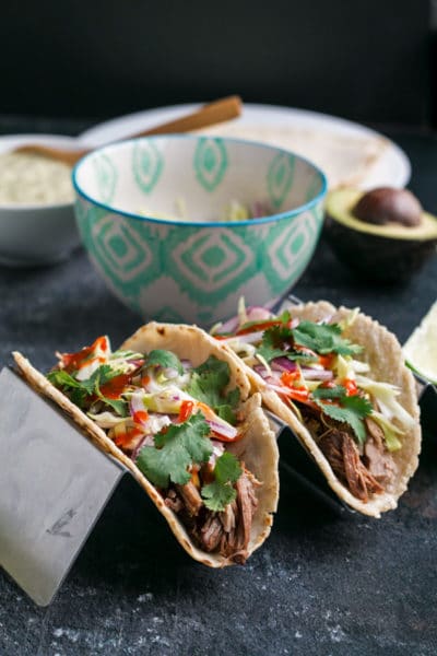 Dutch Oven Pulled Pork Tacos with Creamy Salsa Verde