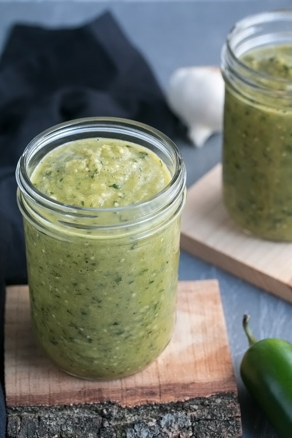 authentic salsa verde in a mason jar
