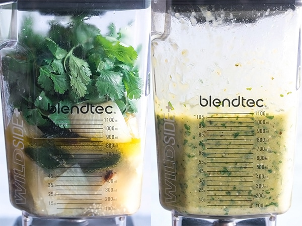 salsa verde ingredients in a blender