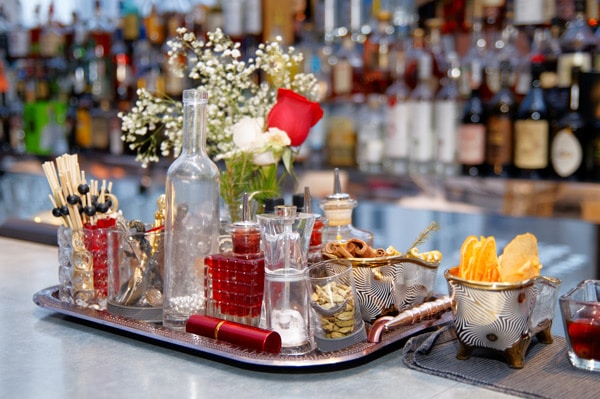 a stocked bar for holiday entertaining