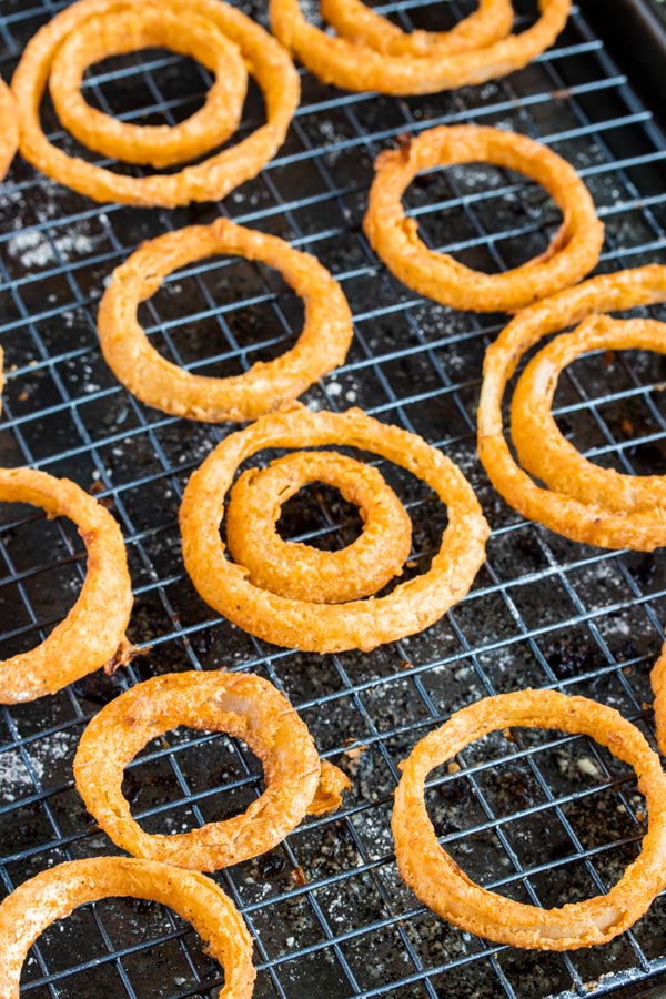 onion rings on a baking tray
