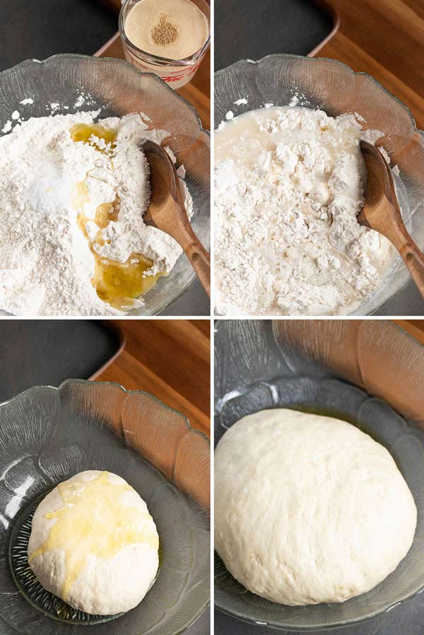 pictures showing how to make the pizza dough