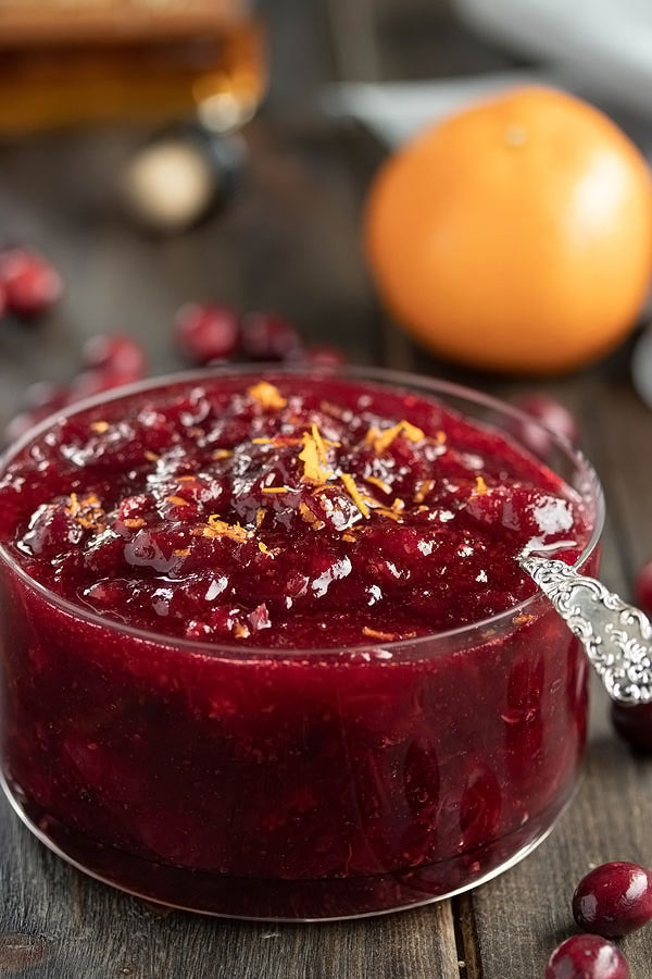 homemade cranberry sauce with orange zest grated on top