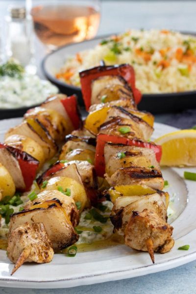 Greek Chicken Kabobs with Homemade Tzatziki & Rice Pilaf