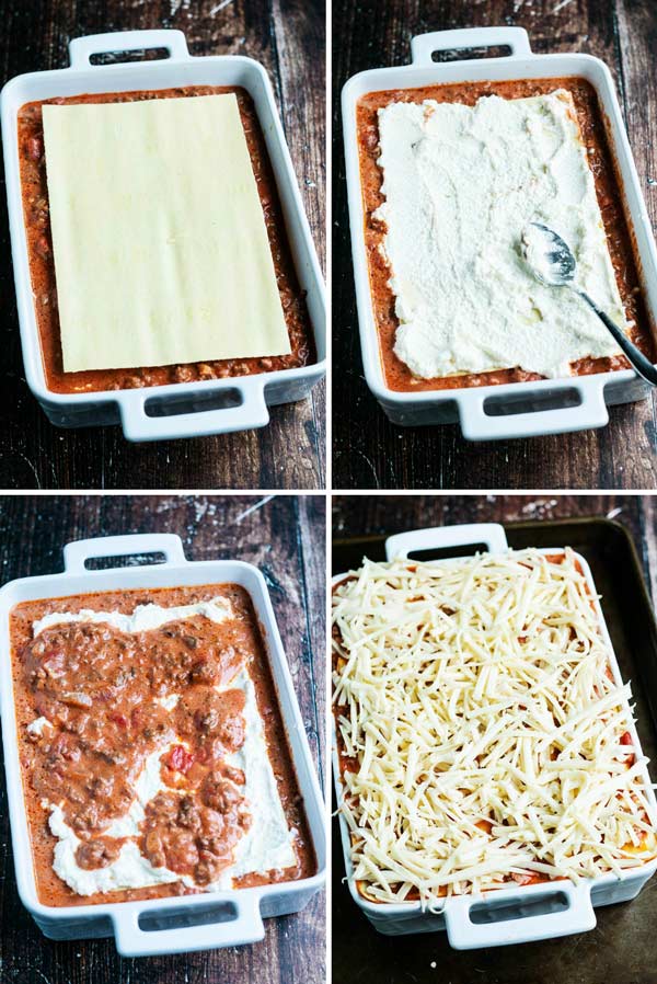 pictures showing how to layer the lasagna