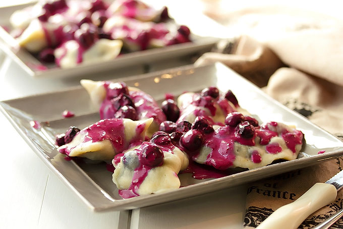 Blueberry Perogies with Blueberry Sour Cream Sauce
