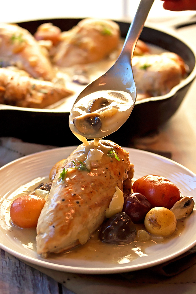 Bone-In Chicken & Potatoes in Wine Sauce