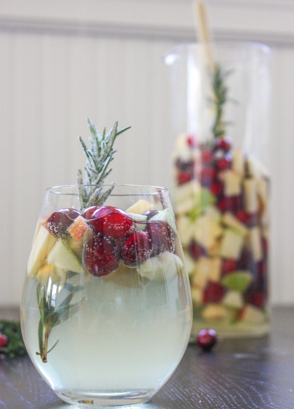 Cranberry Rosemary White Christmas Sangria - Cooking Stoned