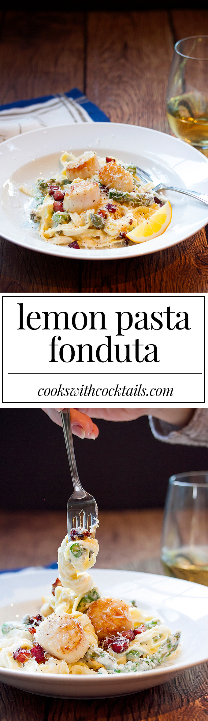 Asparagus & Meyer Lemon Pasta Fonduta with Pan Fried Scallops