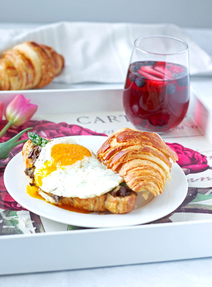 Mushroom and Leek Croissant Topped with an Egg | A Mothers Day Brunch