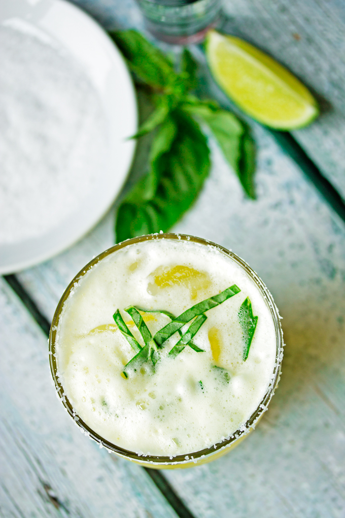 Passion Fruit Margarita on the Rocks with Lime & Basil 