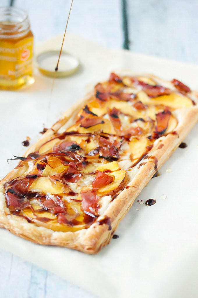 Peach, Proscuito & Brie Tart drizzled with balsamic