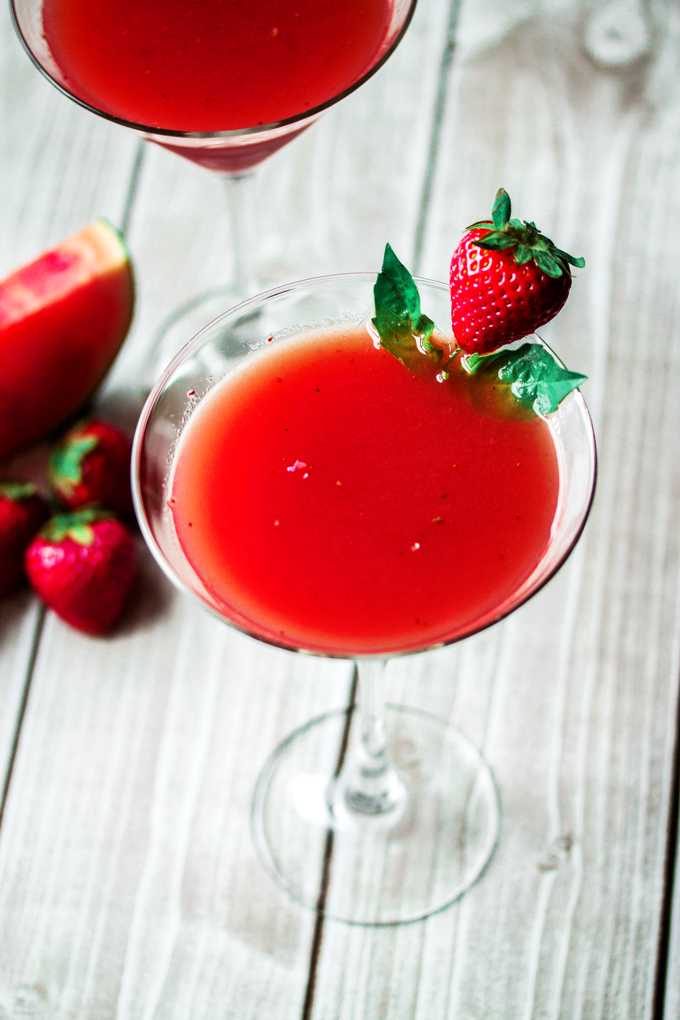 Strawberry Watermelon & Basil Martini